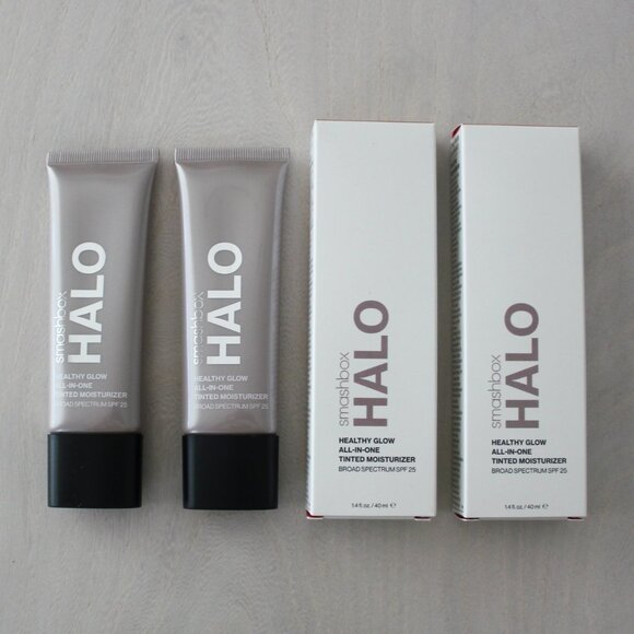 2 NEW Smashbox Halo Healthy Glow All-in-1 Tinted Moisturizers SPF 25 Tan Full Sz - Picture 1 of 9